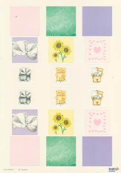 A4 Die cut - 3D Toppers - Badger Teddy Hearts and Sunflowers - Backing in Pink Purple and Green - 223 . 